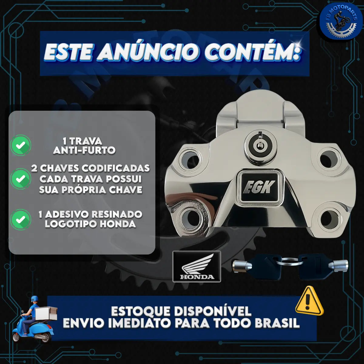 Trava de Ignição Antifurto Cromada para CG 150 e CG 160 Titan Fan | Segurança Reforçada