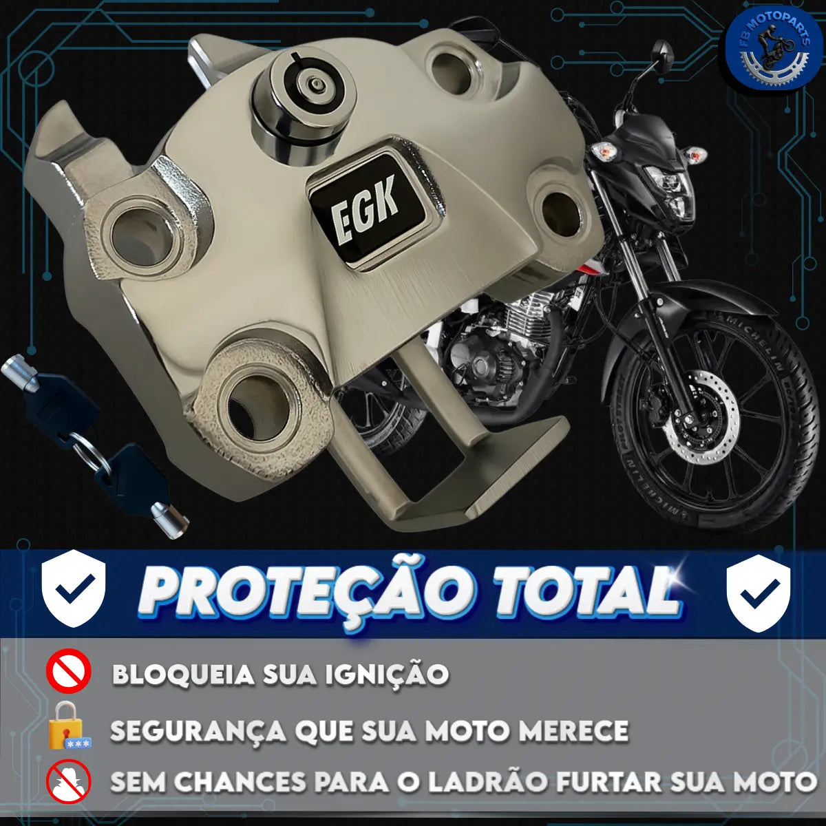 Trava de Ignição Antifurto Cromada para CG 150 e CG 160 Titan Fan | Segurança Reforçada