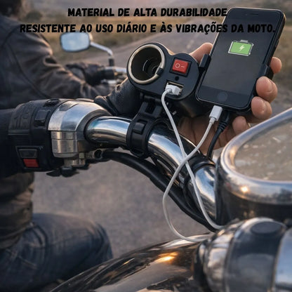Carregador USB 12V para Moto 2 em 1 | Entrada Isqueiro + Tampa à Prova d'Água