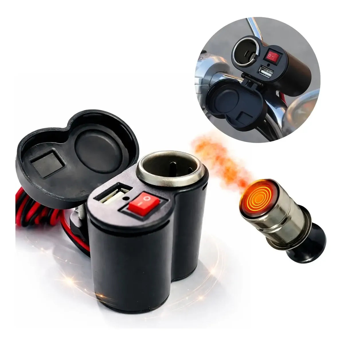 Carregador USB 12V para Moto 2 em 1 | Entrada Isqueiro + Tampa à Prova d'Água