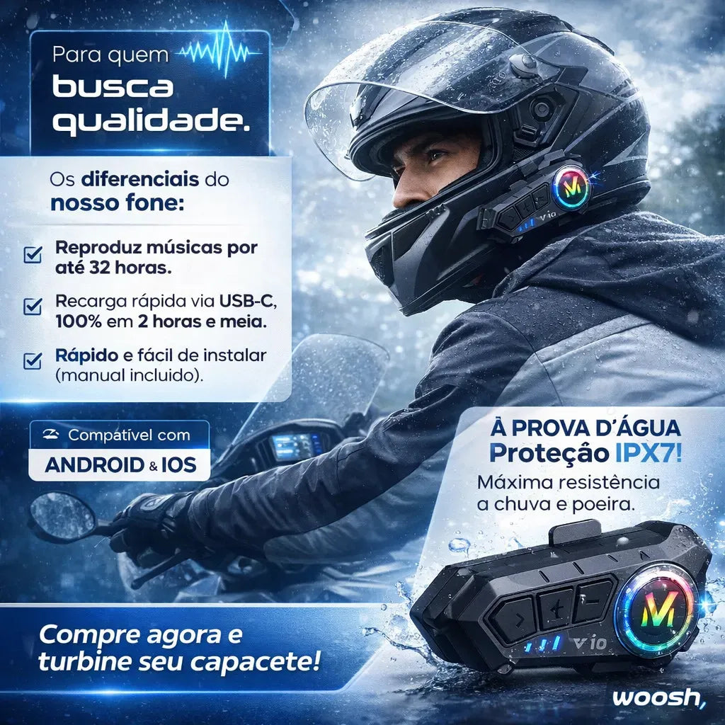 Intercomunicador Bluetooth para Capacete Woosh | Música, GPS e Chamadas Sem Fio