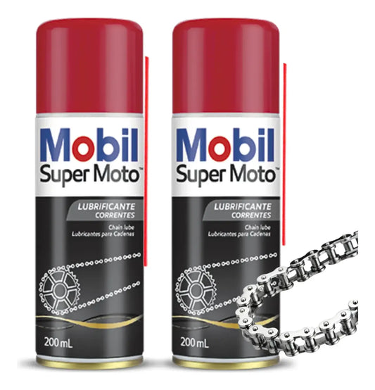 Kit 2 Lubrificantes Spray Mobil Super Moto Chain Lub | Proteção e Durabilidade para Correntes