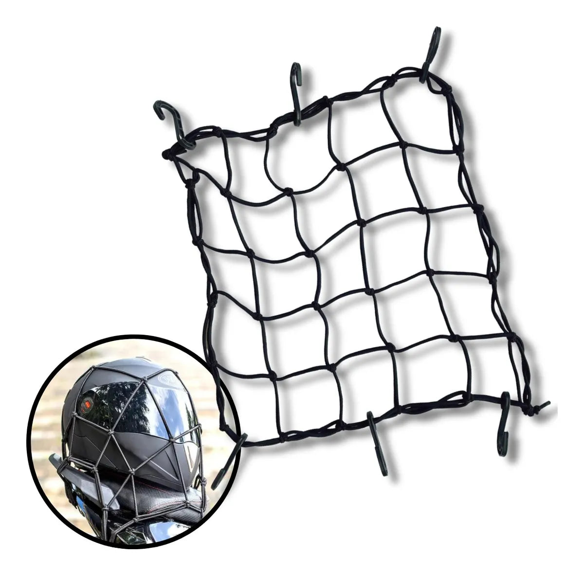 Rede Elástica Aranha para Moto 45x45cm | Bagageiro, Capacete e Cargas com Ganchos