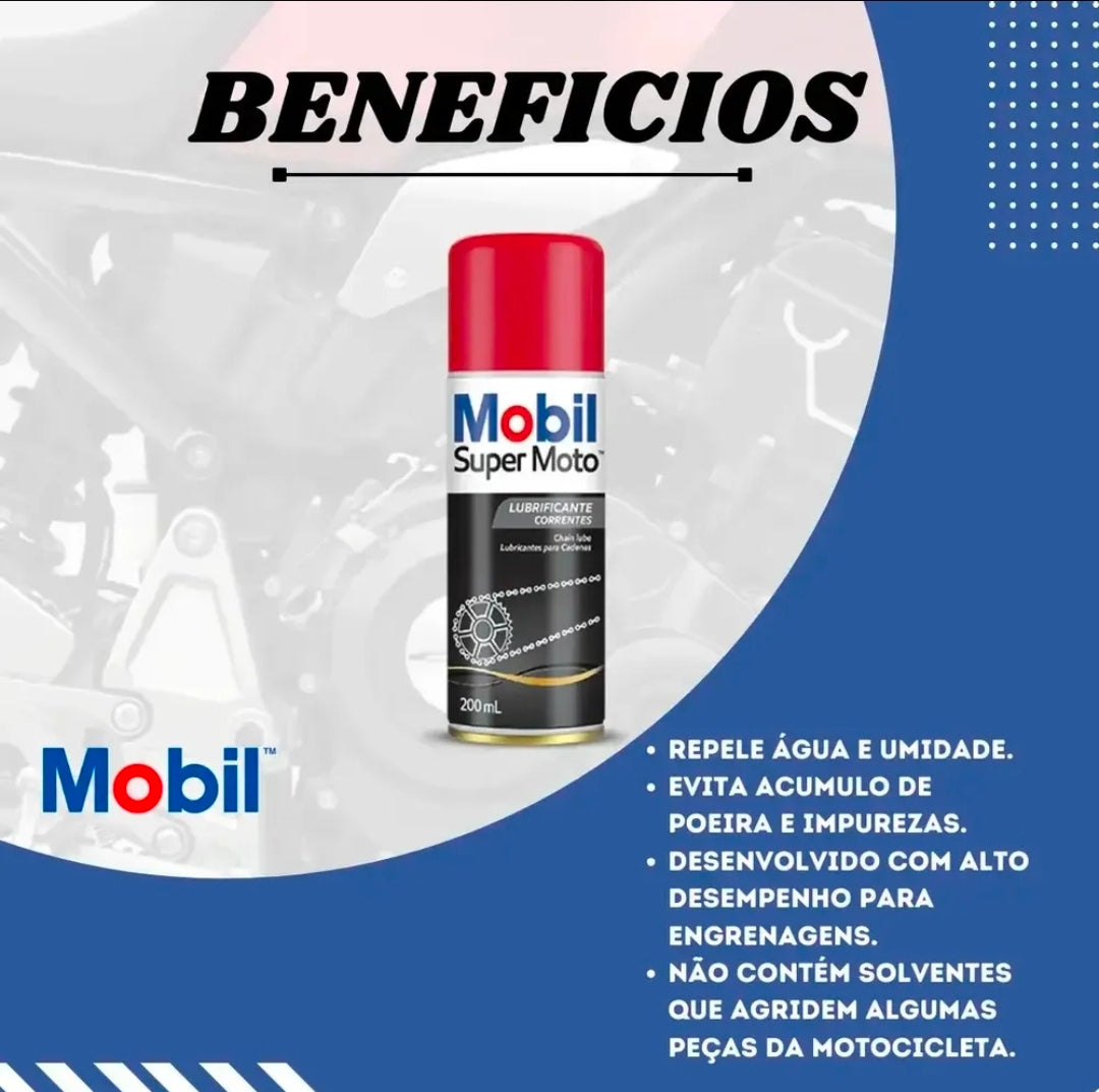 Kit 2 Lubrificantes Spray Mobil Super Moto Chain Lub | Proteção e Durabilidade para Correntes