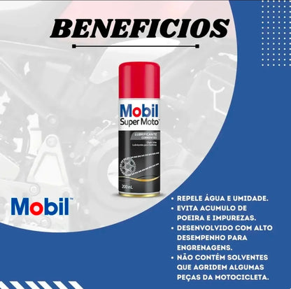 Kit 2 Lubrificantes Spray Mobil Super Moto Chain Lub | Proteção e Durabilidade para Correntes
